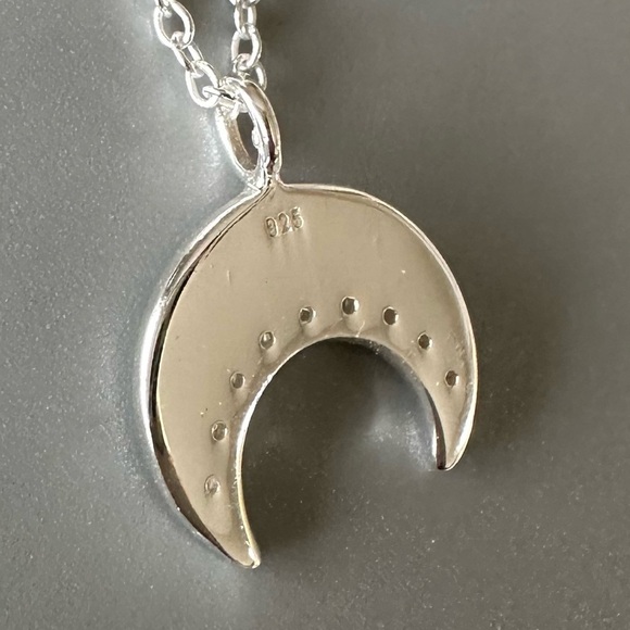 Sterling Silver Crescent Moon Necklace with Crystal Stones - Picture 7 of 9